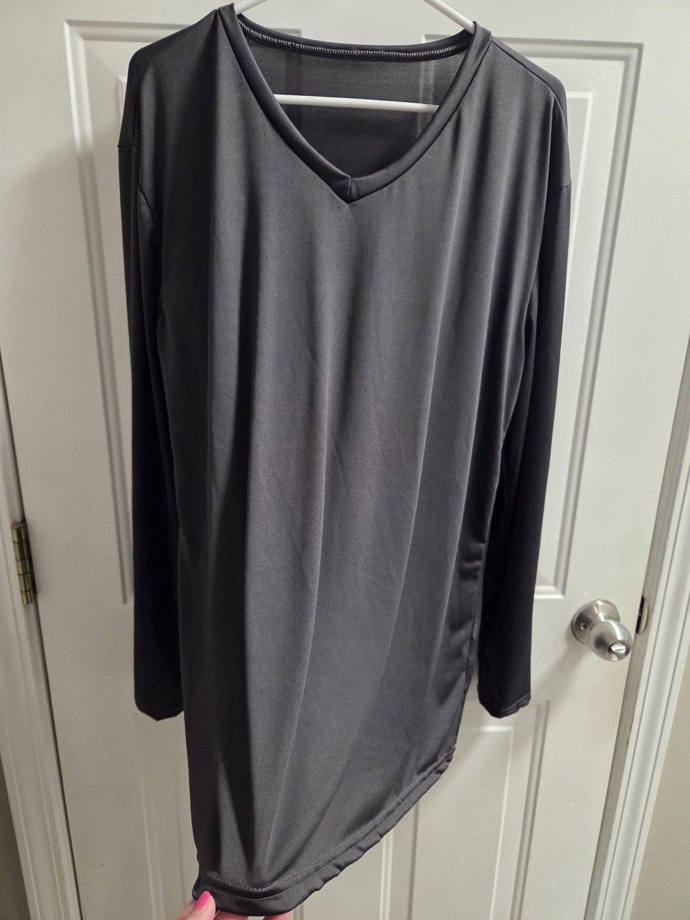 Women's Long Sleeve V-Neck Top - Charcoal Gray